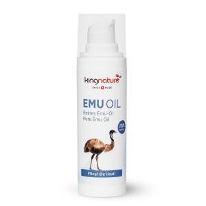 Kingnatue, Emu-Öl, Emu, 100% natürlich, reines Emu Öl, unterstützt die Haut, spendet Feuchtigkeit, gesunde Haut, Dermatologisch getestet, pflegendes Öl, australischer Emu, Emu-Vogel, Fettsäuren, regeneration der Haut, Swiss Made, Top Qualität, Naturkosmetik, schonend verarbeitet, Haut, Linolsäure, Ölsäure, Alpha-Linolsäure, artgerechte Haltung, Tiere, Bio Farm, Australien, viel Auslauf, Vitamin E, Pumpstösse, 2-3 mal täglich, sanft auftragen,